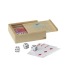 5 dés et un jeu de cartes (54) dans une boite en bois, jeu de cartes publicitaire